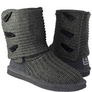 Gray knit bearpaw boots